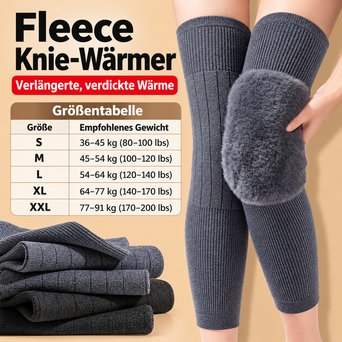 Universelle lange Kniewärmer mit dickem Kunstfellfutter für den Winter
