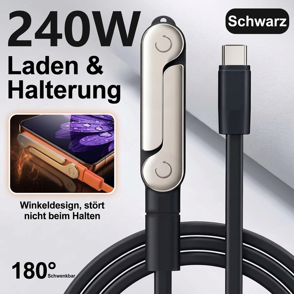 2-in-1 robuster & faltbarer Handyhalter mit abnehmbarem USB-C-Ladekabel