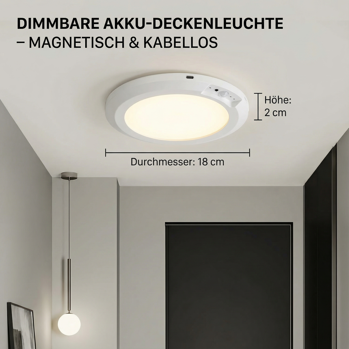 Dimmbare Akku-Deckenleuchte mit Bewegungsmelder – magnetisch & kabellos