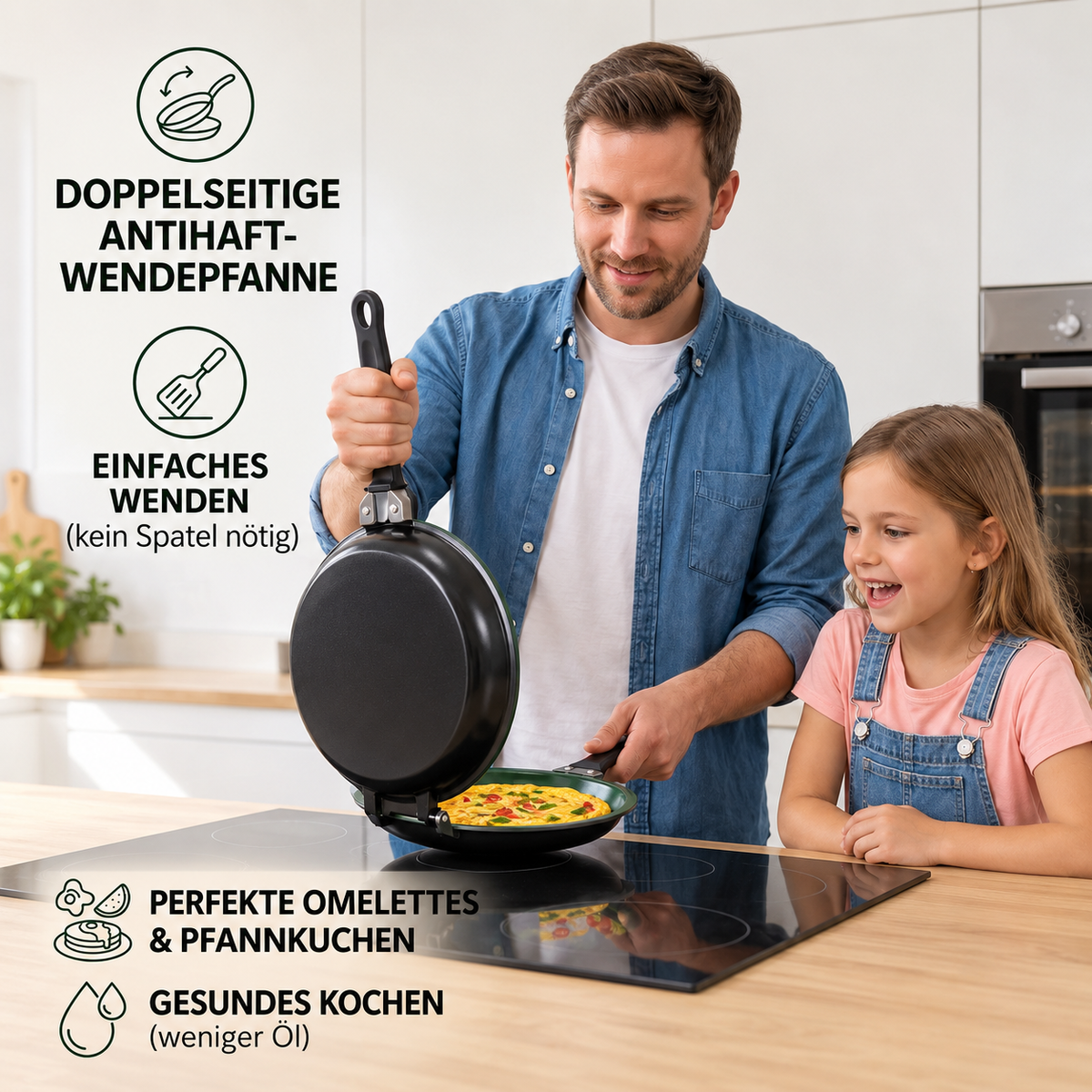 Doppelseitige Antihaft-Bratpfanne – Wende-Pfanne für Pfannkuchen, Omeletts & Speck