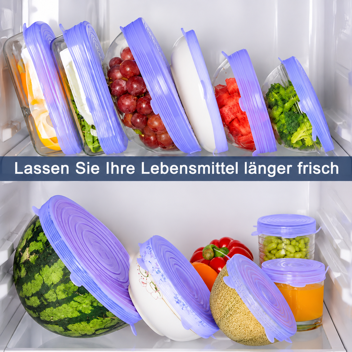 6-teiliges Silikon-Stretchdeckel-Set – Wiederverwendbare BPA-freie Frischhalteabdeckungen