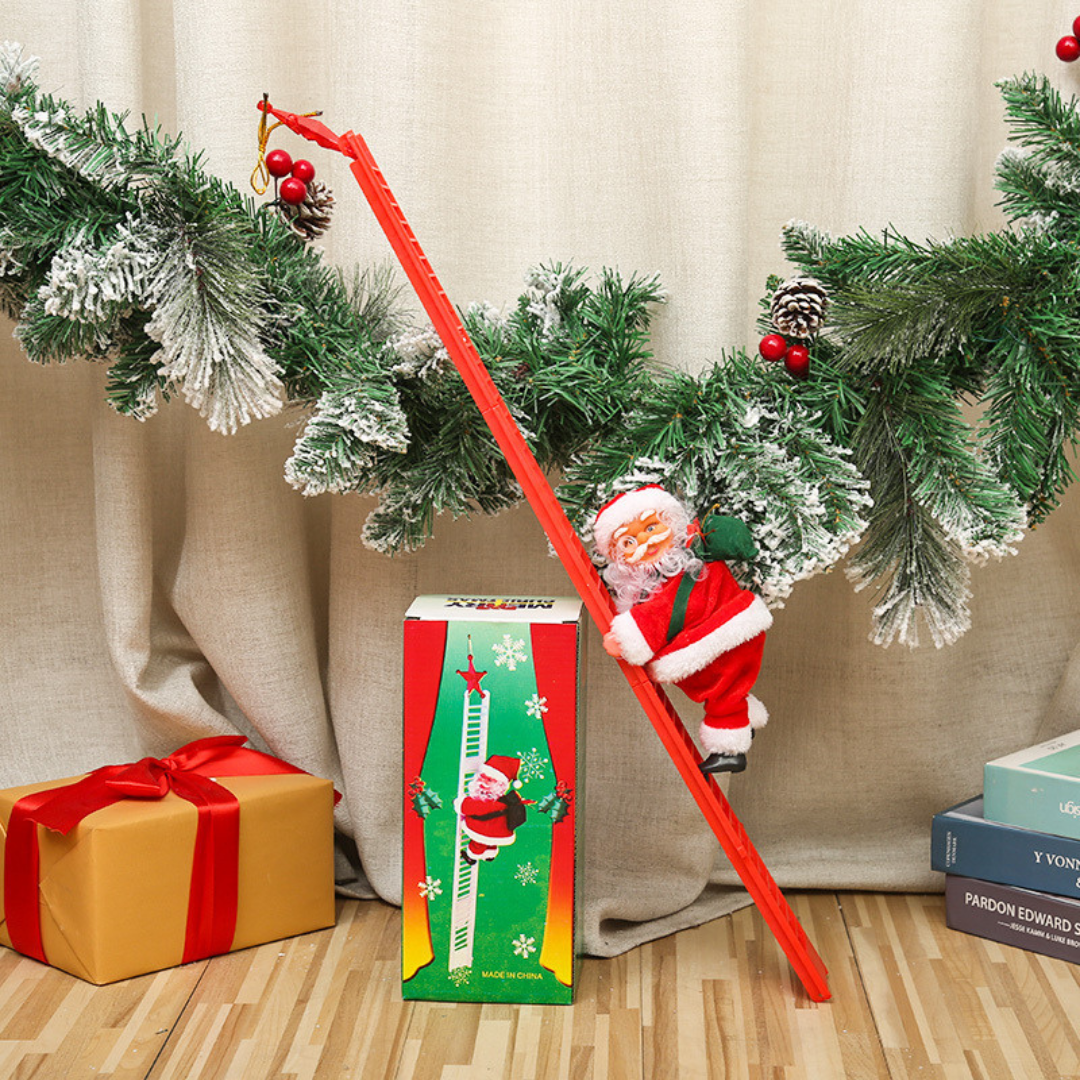 Kletternder Weihnachtsmann mit Leiter