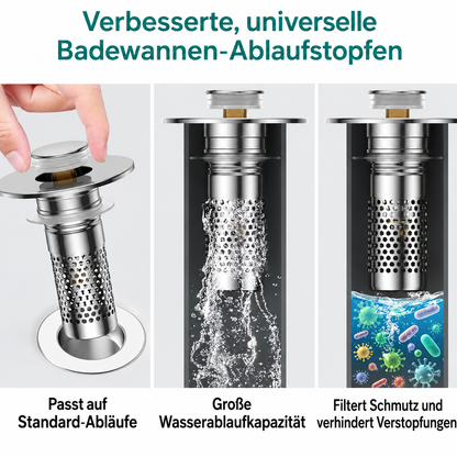 Universeller Pop-up-Abflussstopfen für Waschbecken mit Haarfänger & Edelstahl-Filterkorb