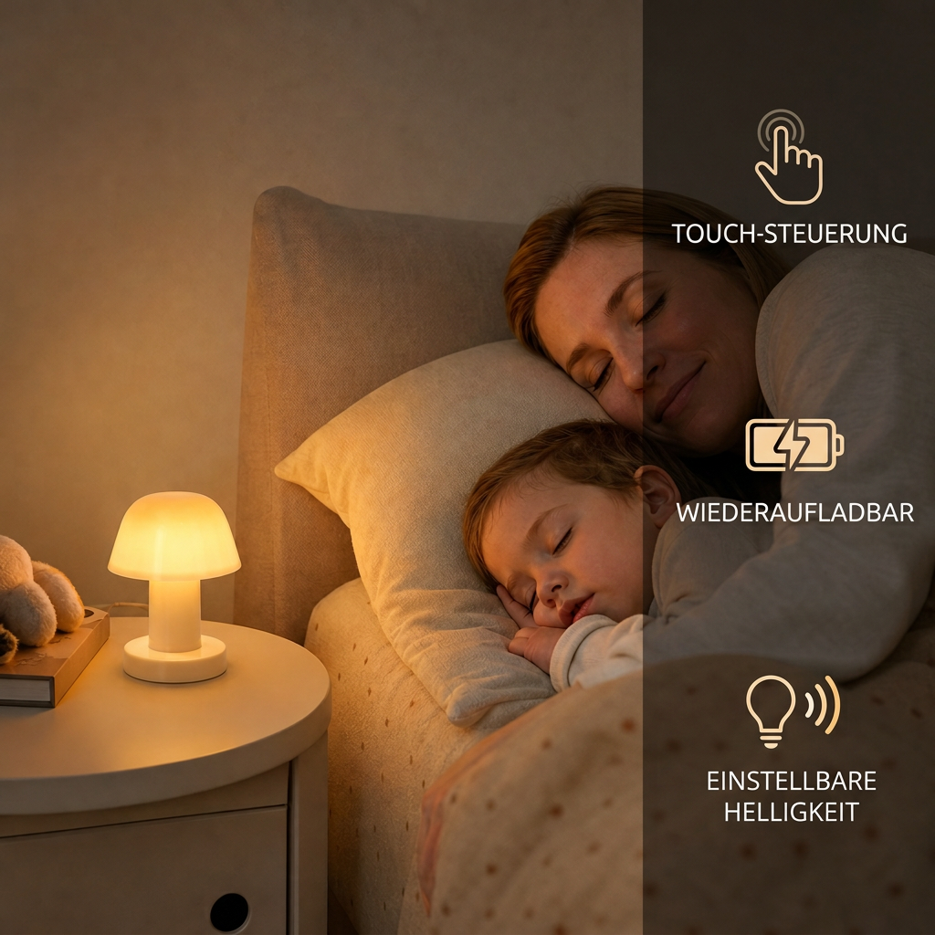 Mini wiederaufladbare LED-Pilz-Tischlampe mit Touch-Steuerung