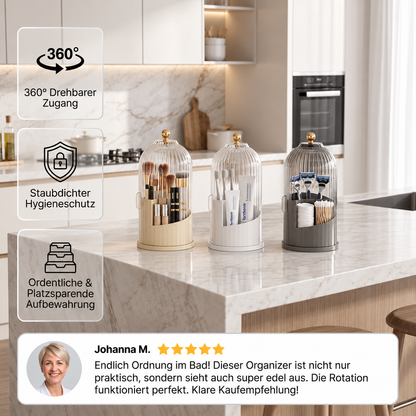 Drehbarer Organizer für Zahnbürsten & Badezimmerutensilien mit staubdichter transparenter Abdeckung