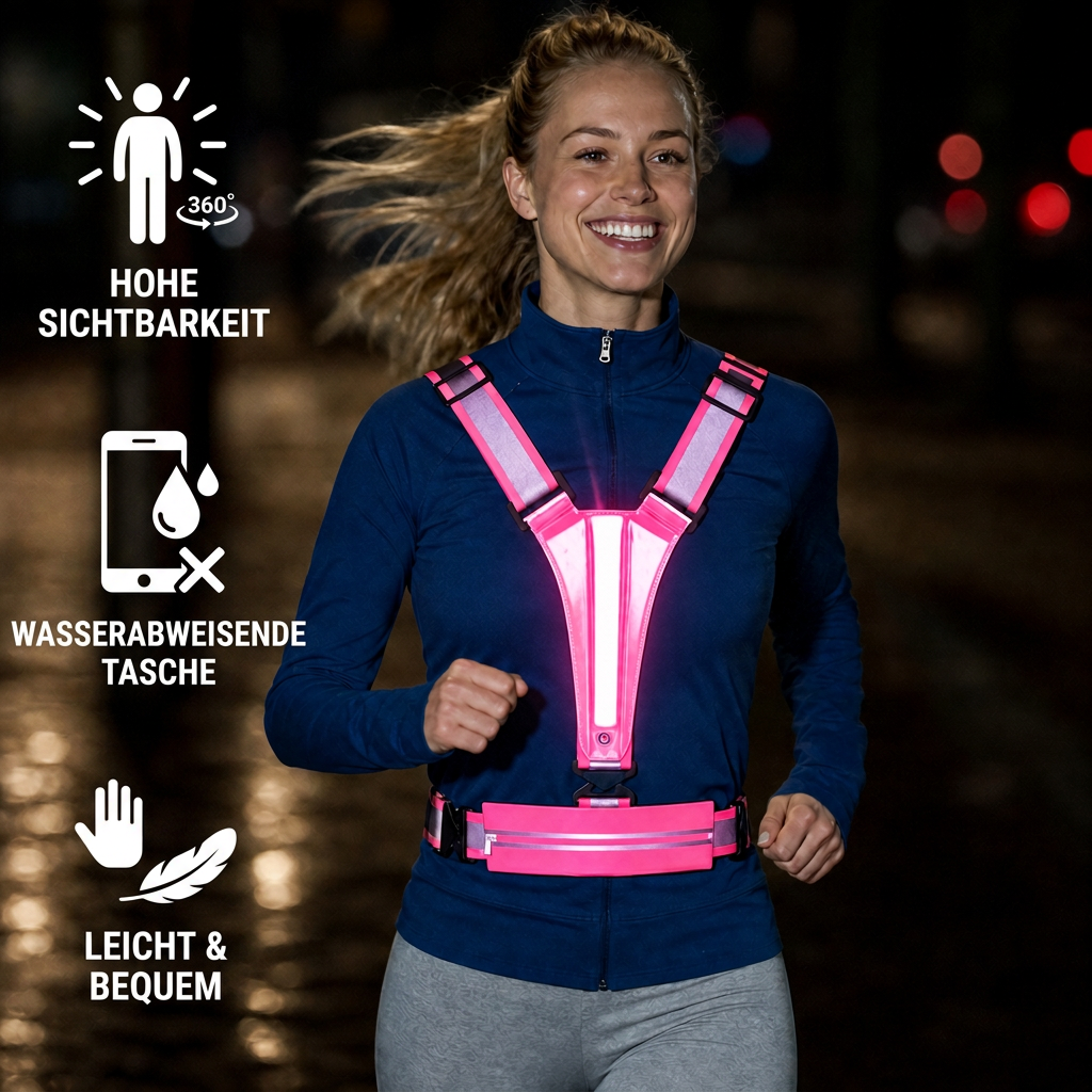 Reflektierende LED-Laufweste mit wasserdichter Handytasche