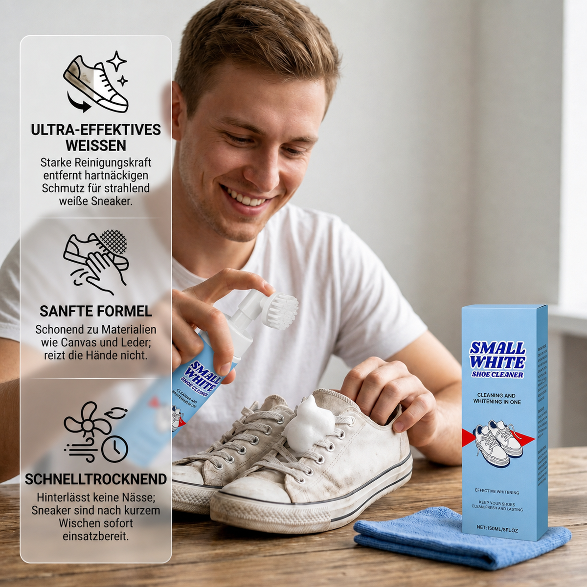 Wasserloses Sneaker- & Schuhreinigungsset mit Schaumreiniger, Bürste & Tuch