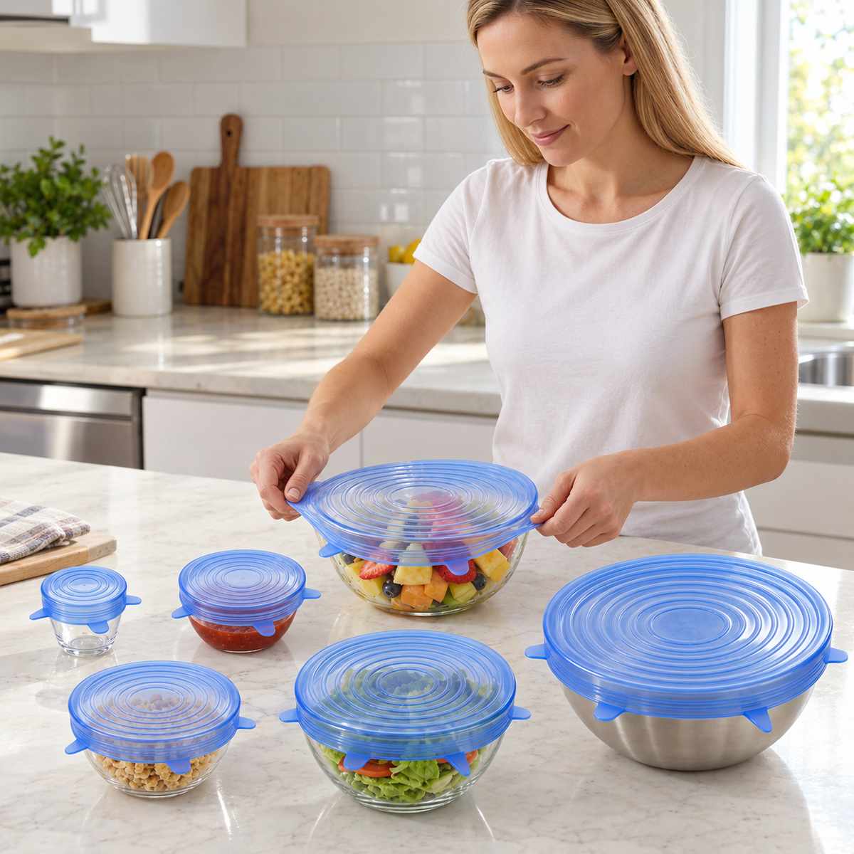 6-teiliges Silikon-Stretchdeckel-Set – Wiederverwendbare BPA-freie Frischhalteabdeckungen