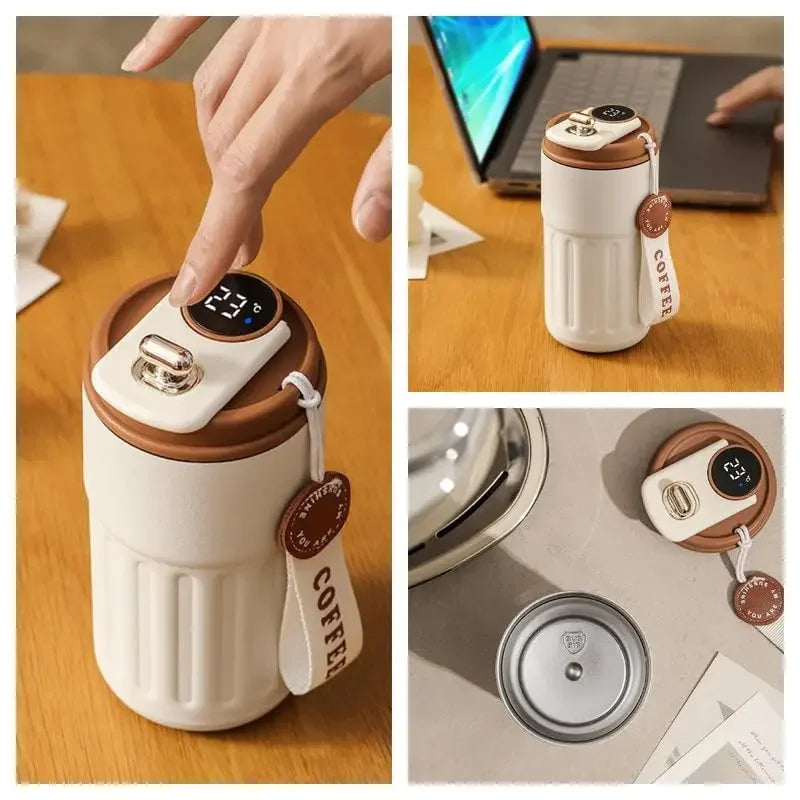 Edelstahl  Kaffebecher mit LED Temperatur Anzeige 450 ML