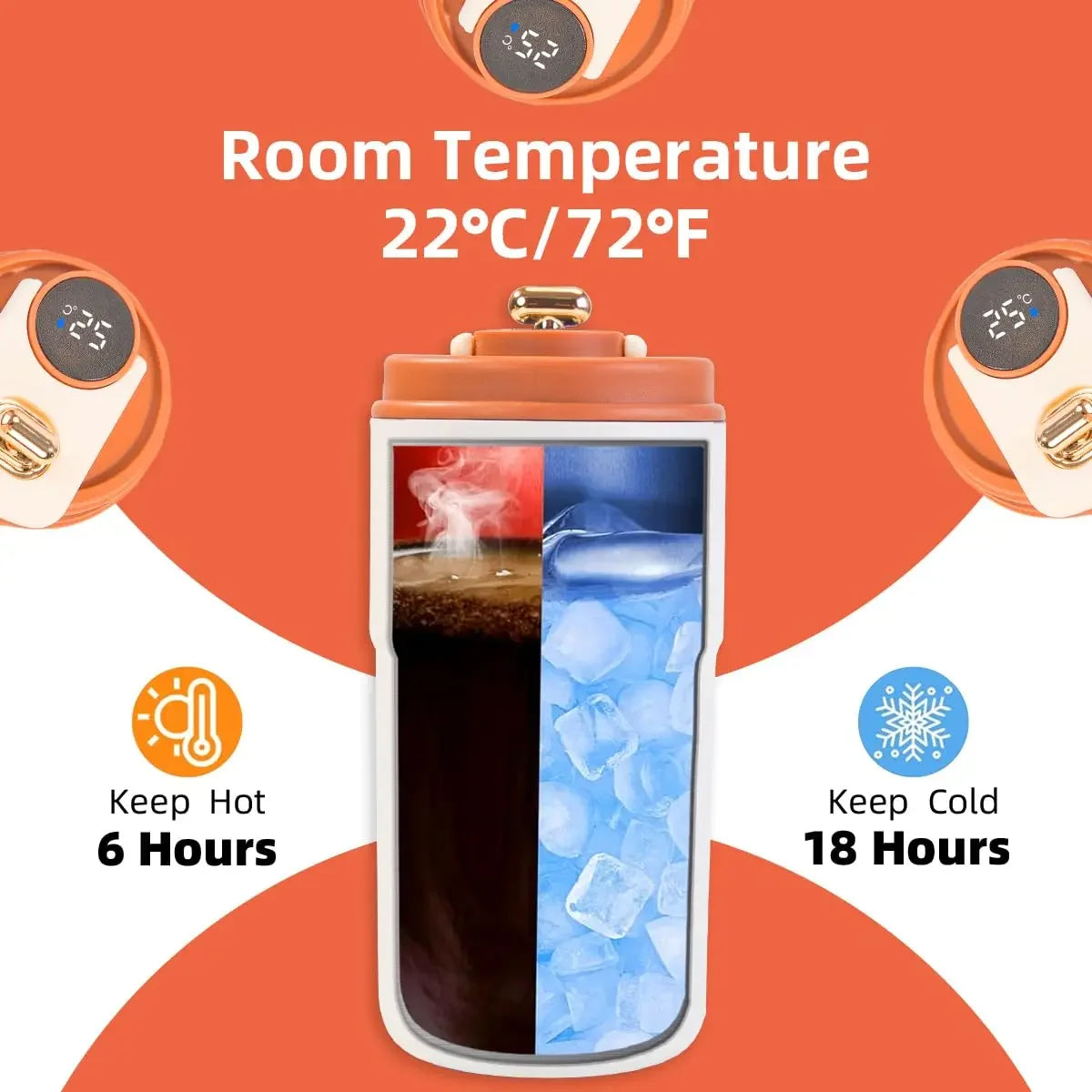 Edelstahl  Kaffebecher mit LED Temperatur Anzeige 450 ML
