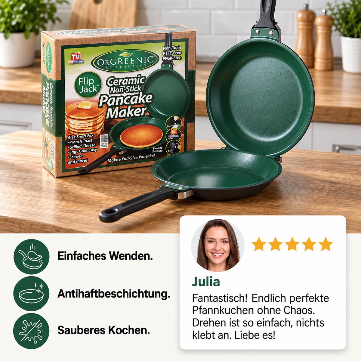 Doppelseitige Antihaft-Bratpfanne – Wende-Pfanne für Pfannkuchen, Omeletts & Speck