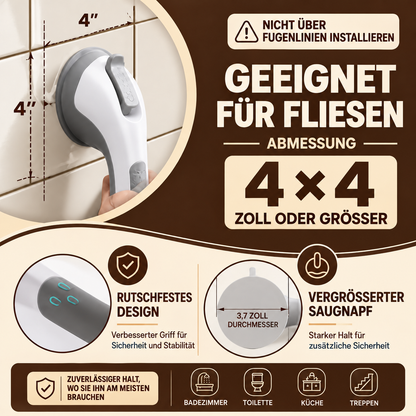 Extra starke Sicherheits-Haltestange mit Saugnäpfen – Rutschfester Haltegriff fürs Badezimmer
