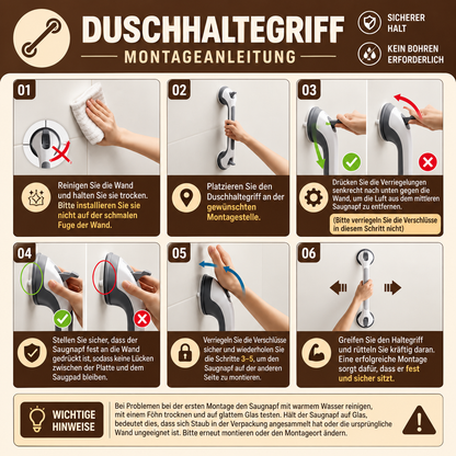 Extra starke Sicherheits-Haltestange mit Saugnäpfen – Rutschfester Haltegriff fürs Badezimmer