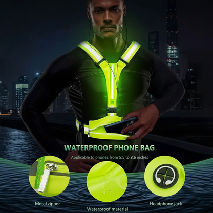 Reflektierende LED-Laufweste mit wasserdichter Handytasche