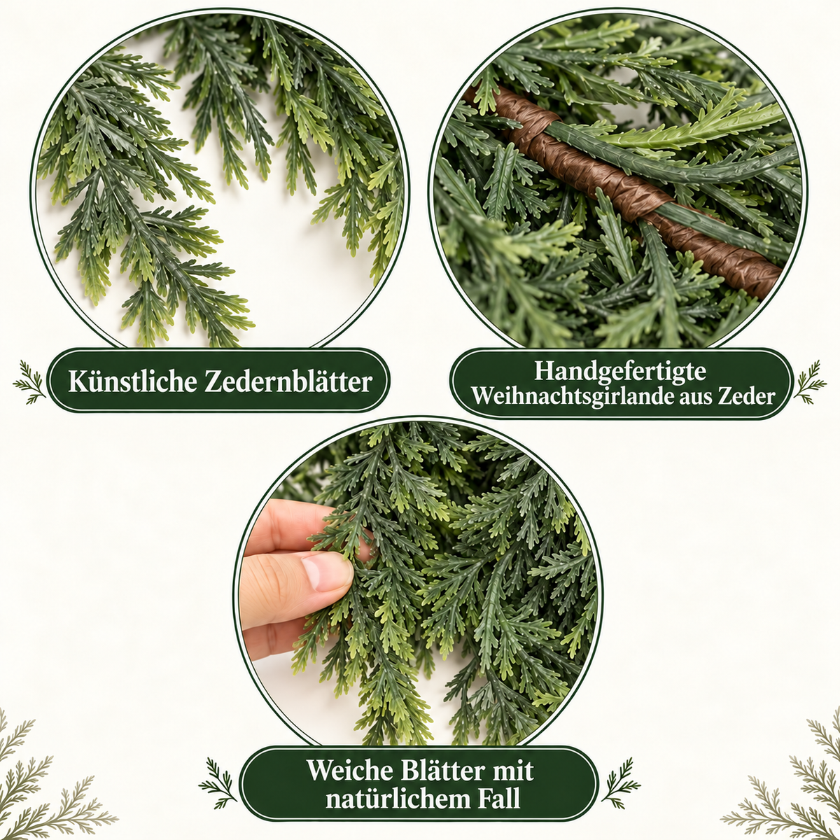 Real-Touch künstliche Zedern- & Kieferngirlande mit Tannenzapfen – Weihnachtsdekoration