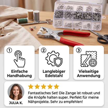 Edelstahl-Druckknopfzangen-Set – Metallknopf-Reparaturset für Kleidung, Leder und Bastelarbeiten