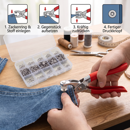 Edelstahl-Druckknopfzangen-Set – Metallknopf-Reparaturset für Kleidung, Leder und Bastelarbeiten