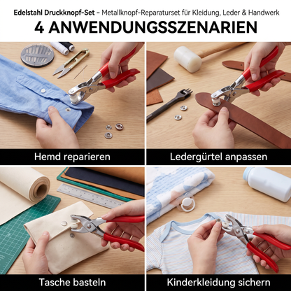 Edelstahl-Druckknopfzangen-Set – Metallknopf-Reparaturset für Kleidung, Leder und Bastelarbeiten