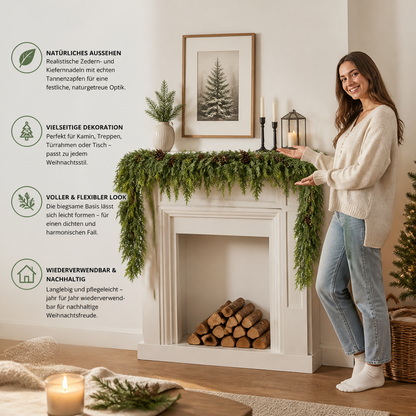 Real-Touch künstliche Zedern- & Kieferngirlande mit Tannenzapfen – Weihnachtsdekoration