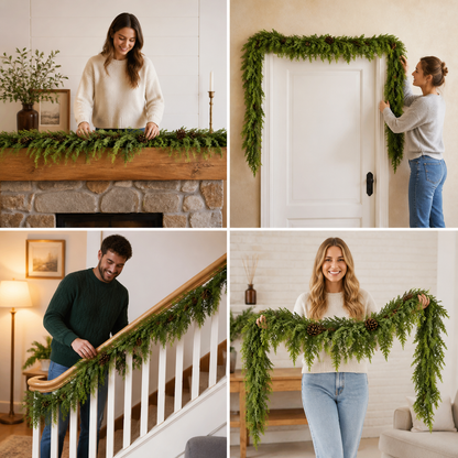 Real-Touch künstliche Zedern- & Kieferngirlande mit Tannenzapfen – Weihnachtsdekoration