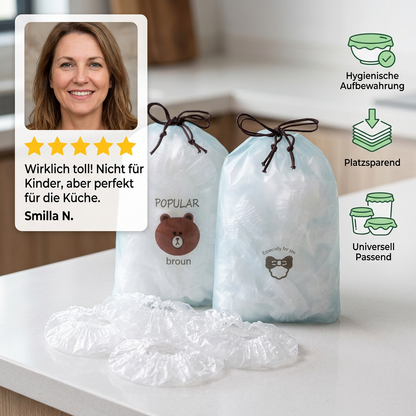 100-teiliges elastisches Lebensmittel-Abdeckhauben-Set – Dehnbare Abdeckungen für Schüsseln & Teller