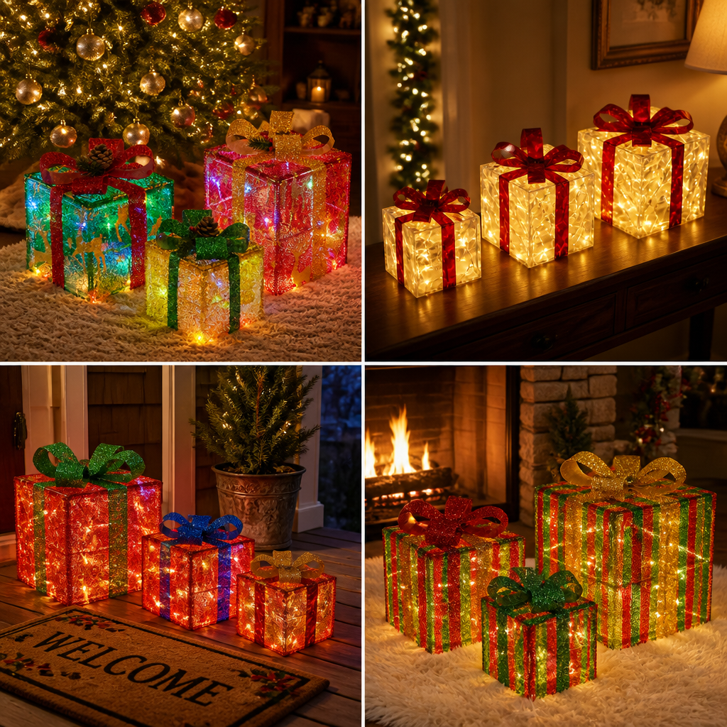 Leuchtendes LED-Weihnachtsgeschenkbox-Dekorationsset