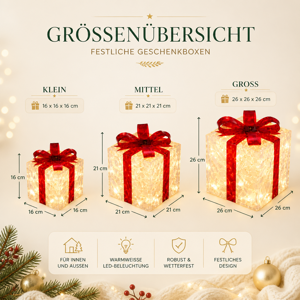 Leuchtendes LED-Weihnachtsgeschenkbox-Dekorationsset