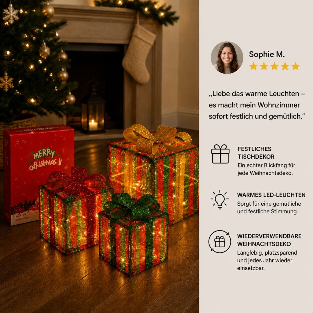 Leuchtendes LED-Weihnachtsgeschenkbox-Dekorationsset