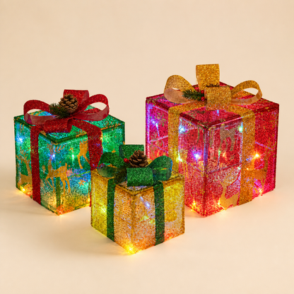 Leuchtendes LED-Weihnachtsgeschenkbox-Dekorationsset