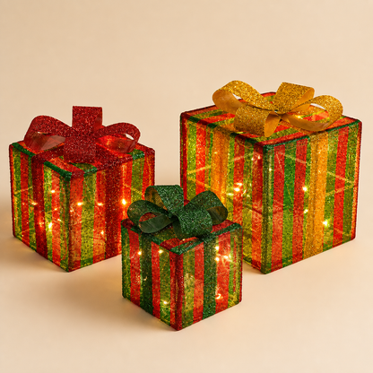 Leuchtendes LED-Weihnachtsgeschenkbox-Dekorationsset