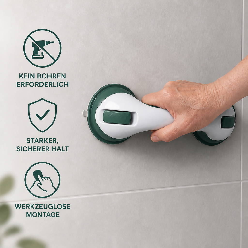 Extra starke Sicherheits-Haltestange mit Saugnäpfen – Rutschfester Haltegriff fürs Badezimmer