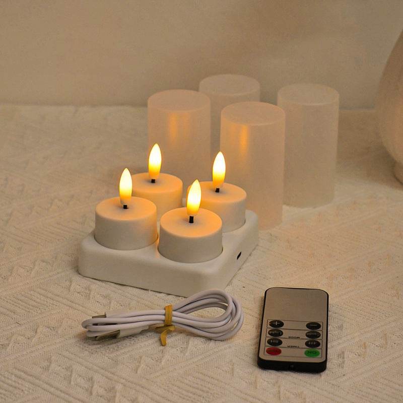 12-teiliges wiederaufladbares LED-Teelicht-Set ohne Flamme mit USB-C-Ladestation, Fernbedienung & Timer