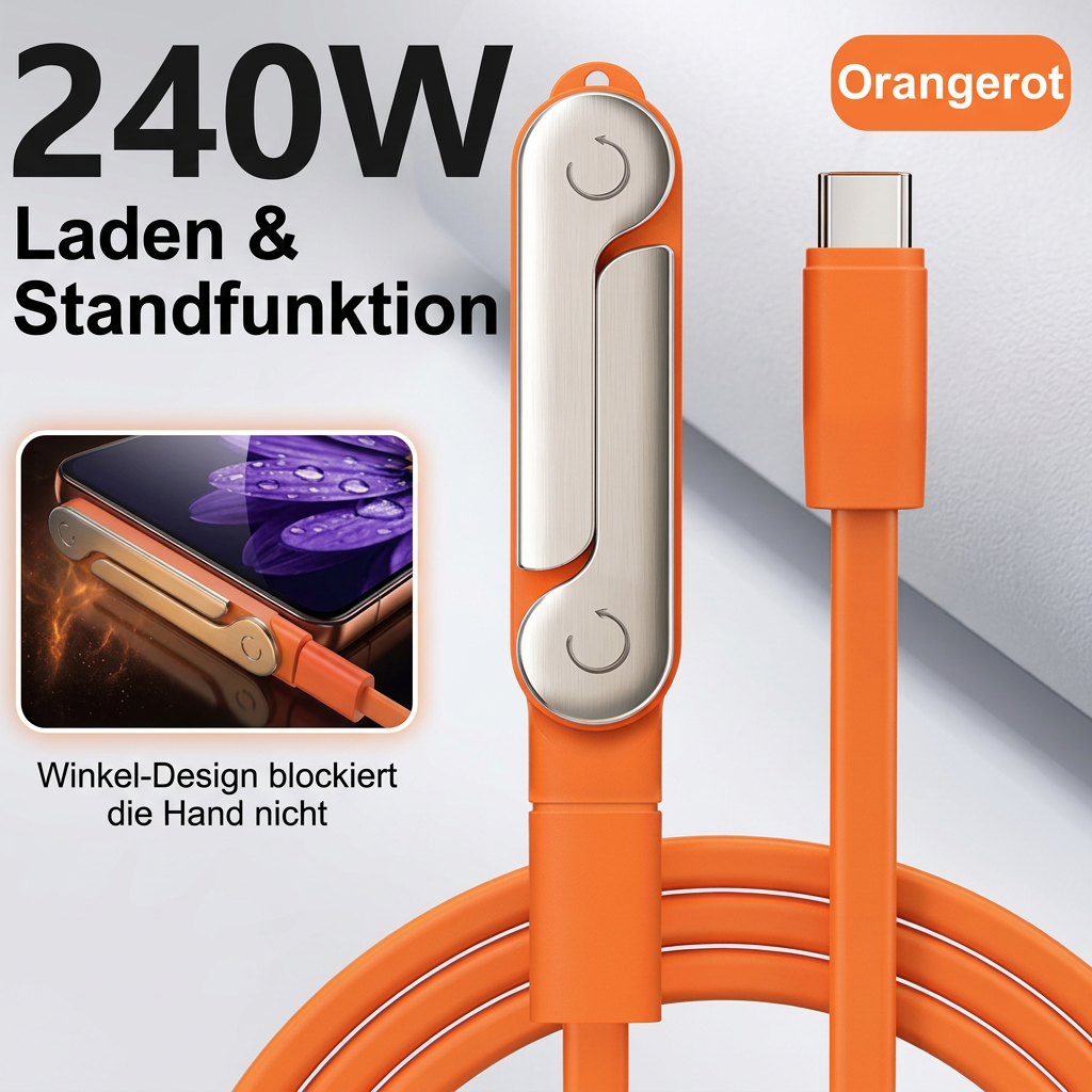 2-in-1 robuster & faltbarer Handyhalter mit abnehmbarem USB-C-Ladekabel