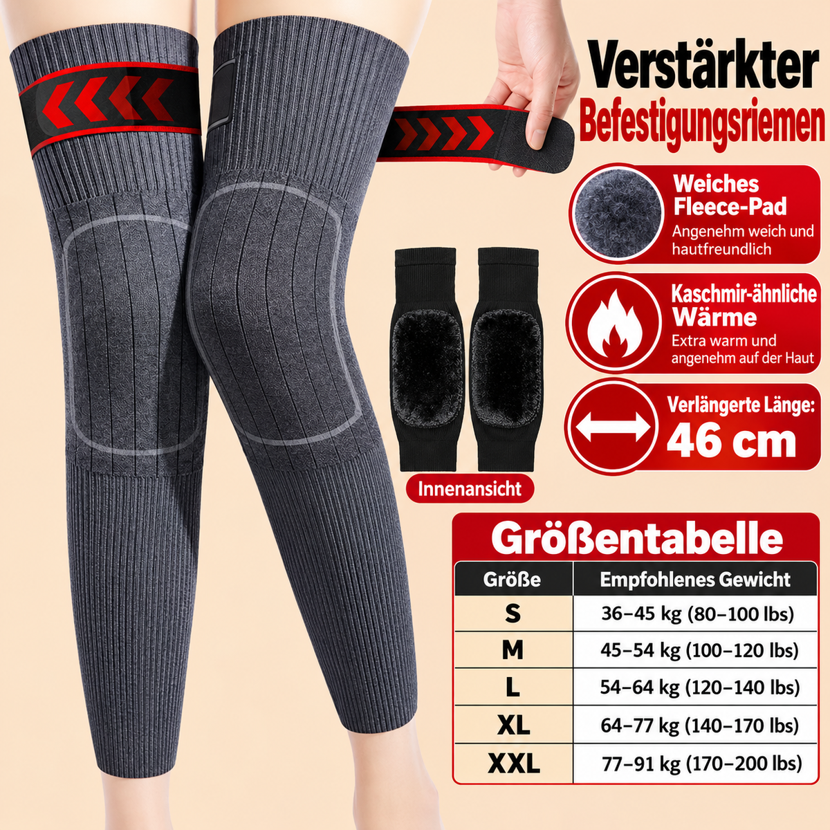 Universelle lange Kniewärmer mit dickem Kunstfellfutter für den Winter
