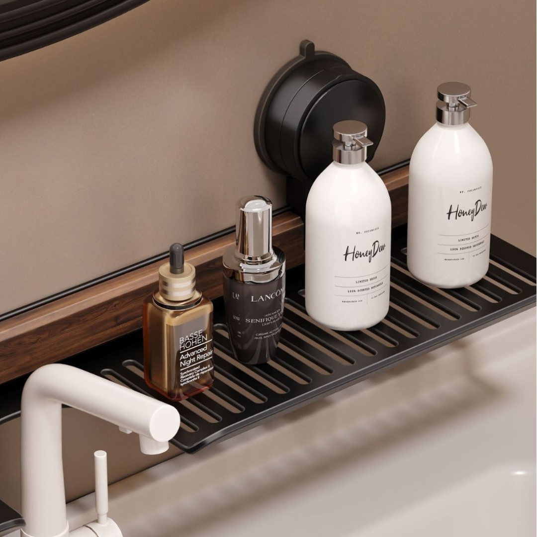 Badezimmer Saugnapf Waschbeckenablage im Walnuss Design – Wohnquelle