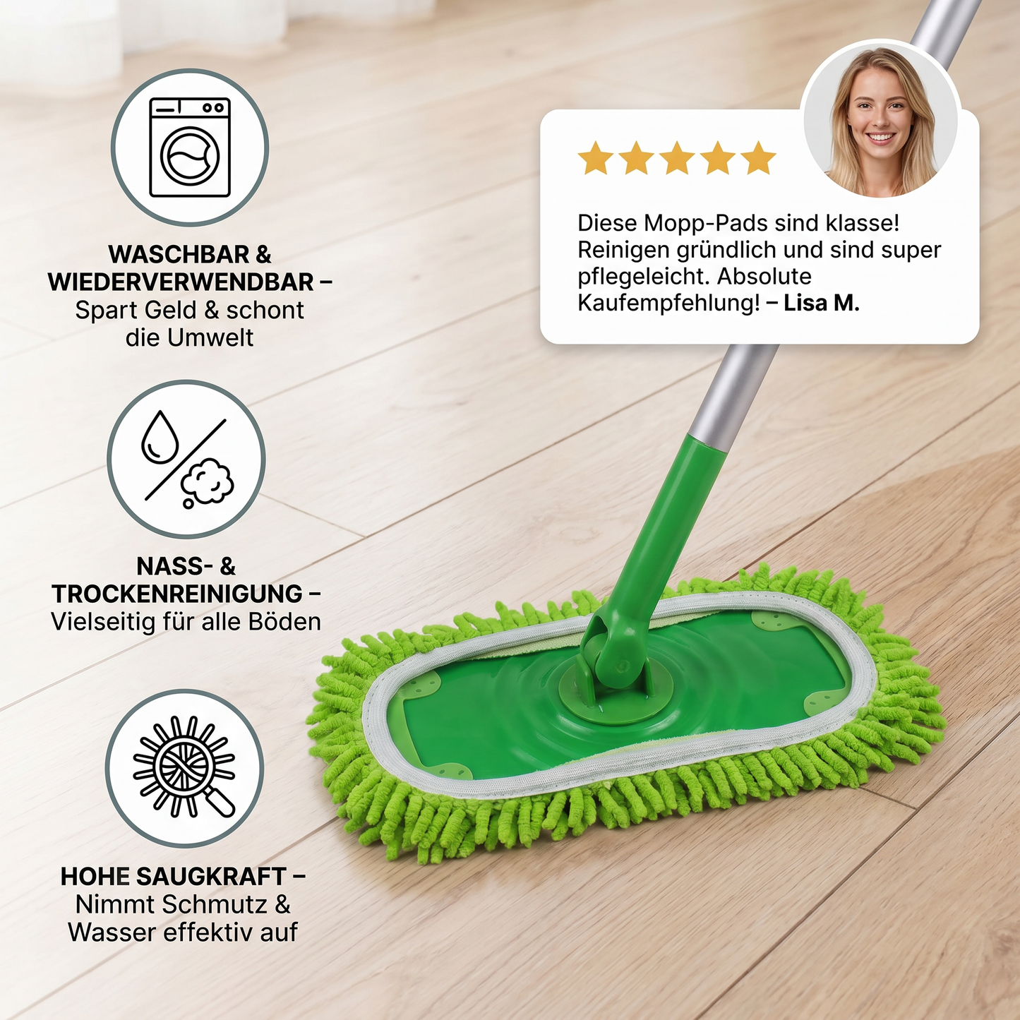 Wiederverwendbare Mikrofaser-Mopp-Pads – Waschbare Nachfüllpads für die Nass- und Trockenreinigung von Böden