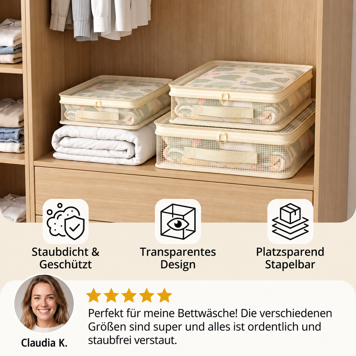Transparente Bettwäsche-Aufbewahrungstasche – Staubdichter Kleiderschrank-Organizer für Bettlaken & Bettdecken