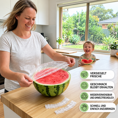 100-teiliges elastisches Lebensmittel-Abdeckhauben-Set – Dehnbare Abdeckungen für Schüsseln & Teller