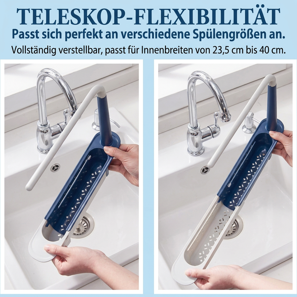 Verstellbarer Teleskop-Spülenorganizer mit Abtropfkorb & Handtuchhalter