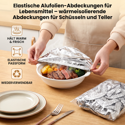 Elastische Alufolien-Abdeckungen für Lebensmittel – wärmeisolierende Abdeckungen für Schüsseln und Teller