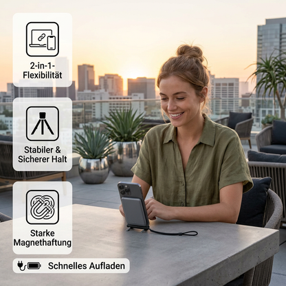 2-in-1 robuster & faltbarer Handyhalter mit abnehmbarem USB-C-Ladekabel