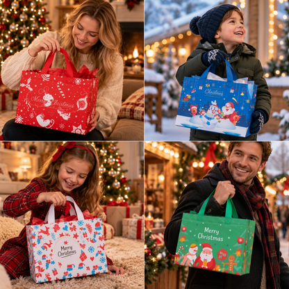 Wiederverwendbare Weihnachts-Geschenktaschen mit Griffen – Verschiedene festliche Designs