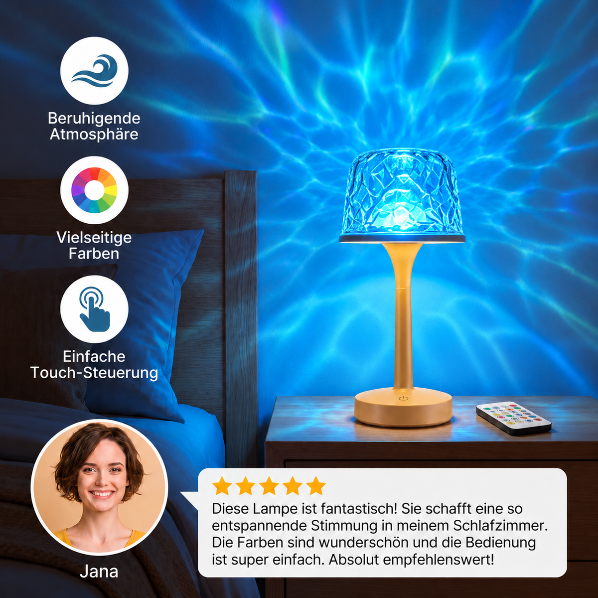 Aurora- & Meereswellen-LED-Projektionslampe mit Touch-Steuerung