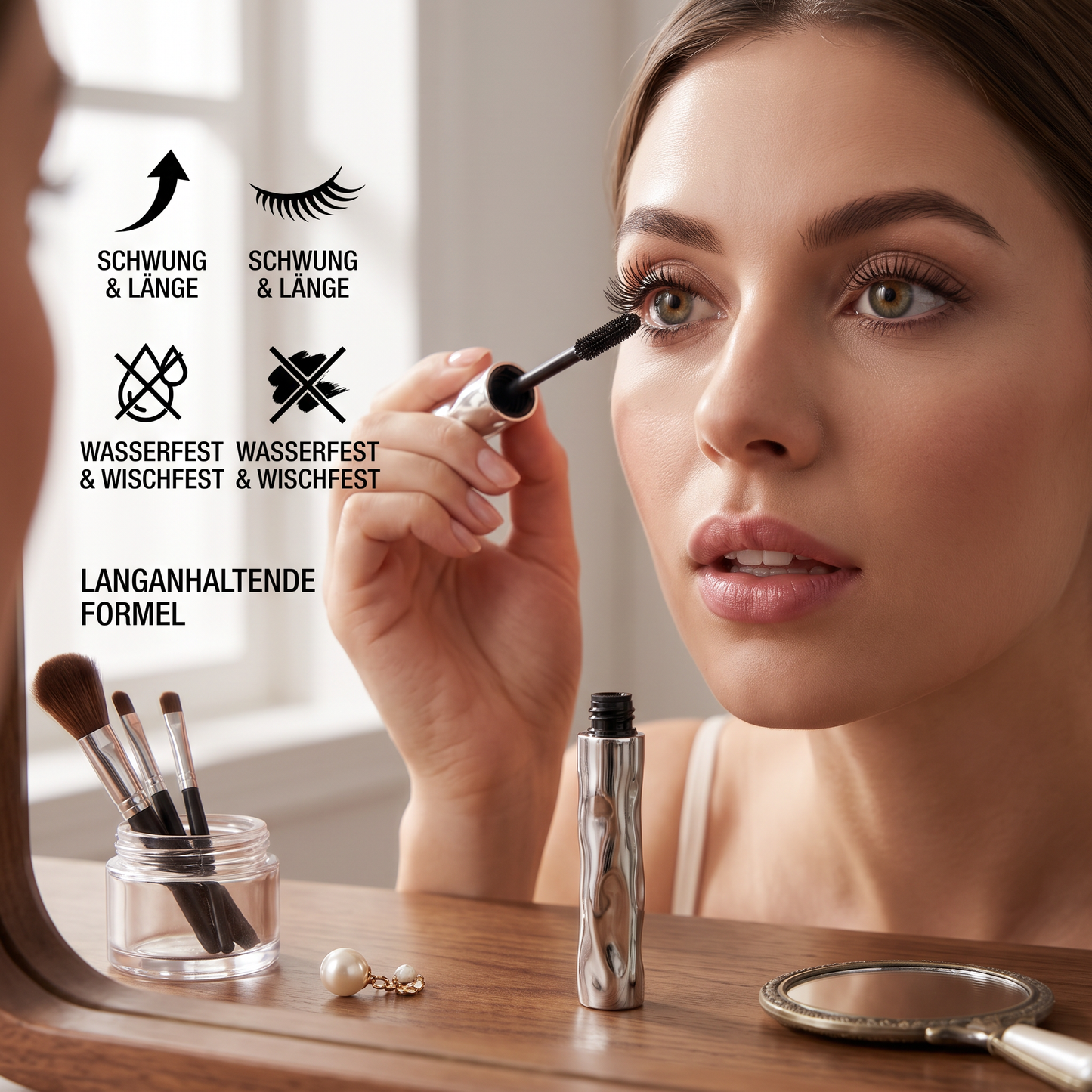 Wasserfeste Mascara für Schwung und Länge – langanhaltende, wischfeste Formel