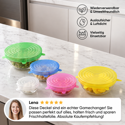 6-teiliges Silikon-Stretchdeckel-Set – Wiederverwendbare BPA-freie Frischhalteabdeckungen