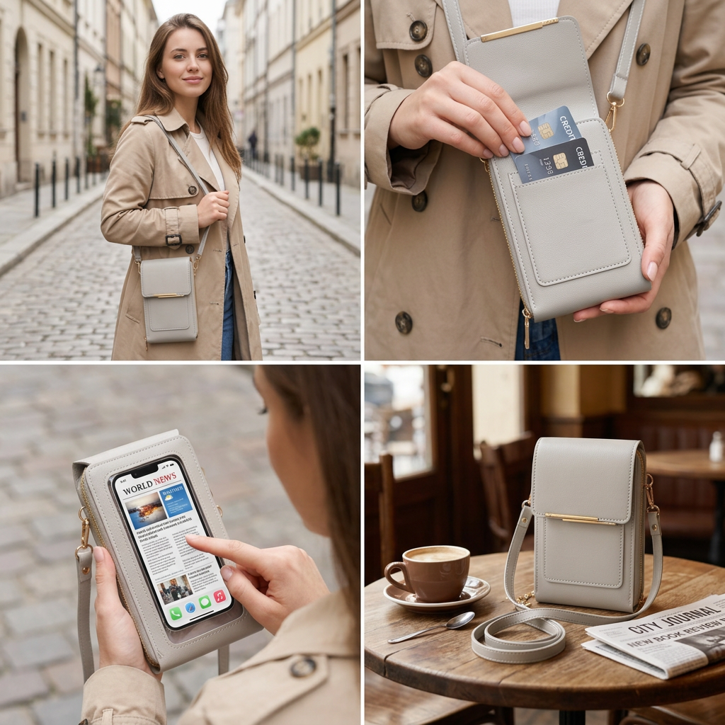 Touchscreen-Umhängetasche für das Handy – Kompaktes Etui für Handy, Schlüssel und das Nötigste