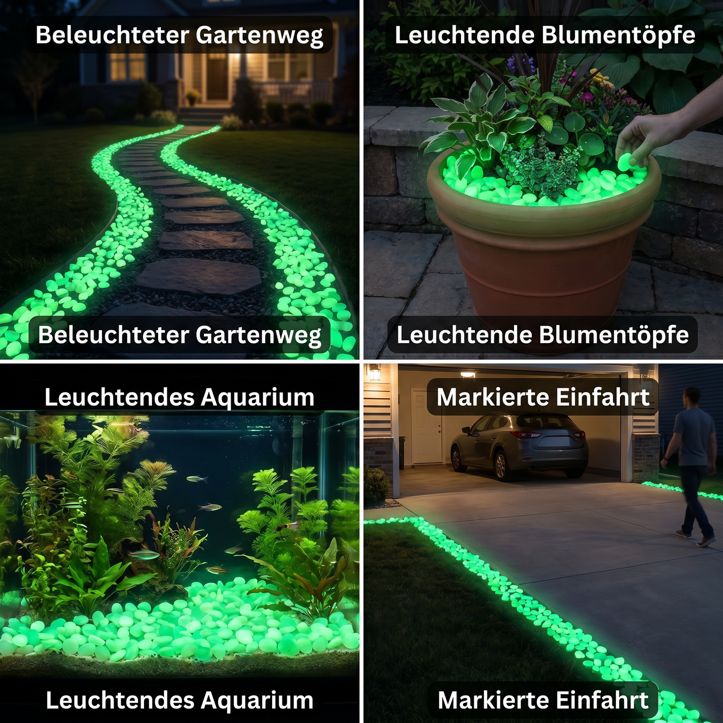 Im Dunkeln leuchtende Zierkiesel