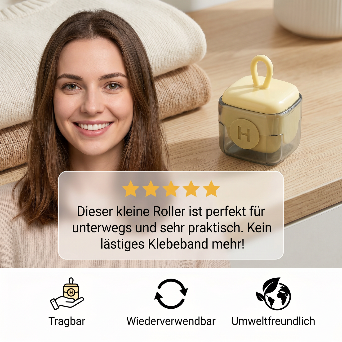 Tragbarer und wiederverwenbarer Fusselroller