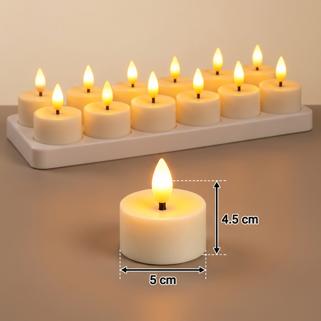 12-teiliges wiederaufladbares LED-Teelicht-Set ohne Flamme mit USB-C-Ladestation, Fernbedienung & Timer