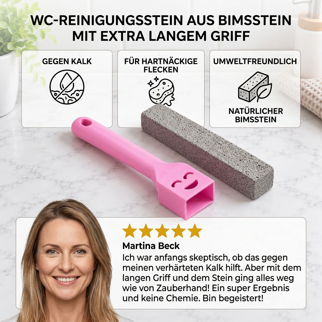 WC-Reinigungsstein aus Bimsstein mit extra langem Griff – Gegen Kalk & hartnäckige Flecken